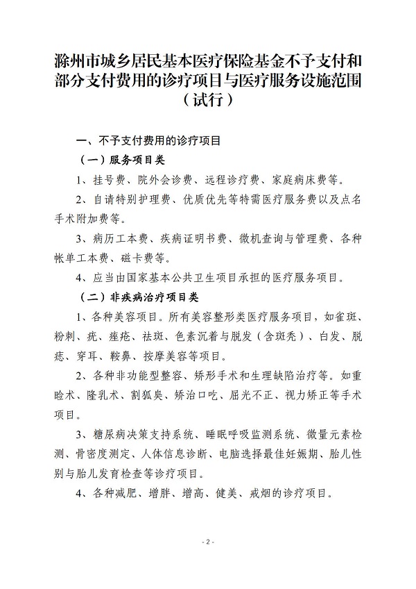 关于印发《滁州市城乡居民基本医疗保险基金不予支付和部分支付费用的诊疗项目与医疗服务设施范围试行）》的通知 (1)_2.jpg